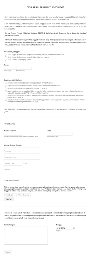 Formulir Deklarasi Tamu Untuk Covid 19