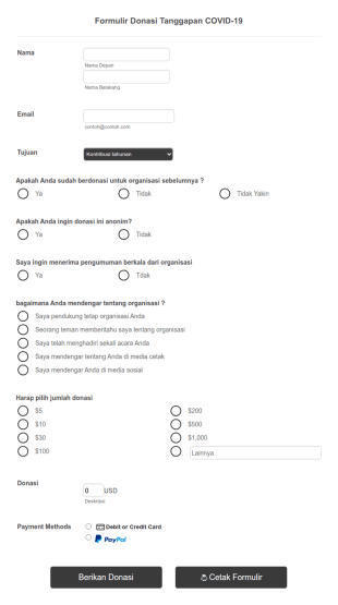 Formulir Donasi Tanggapan COVID 19