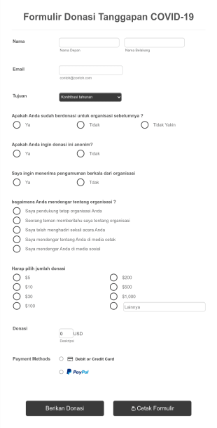 Formulir Donasi Tanggapan COVID 19
