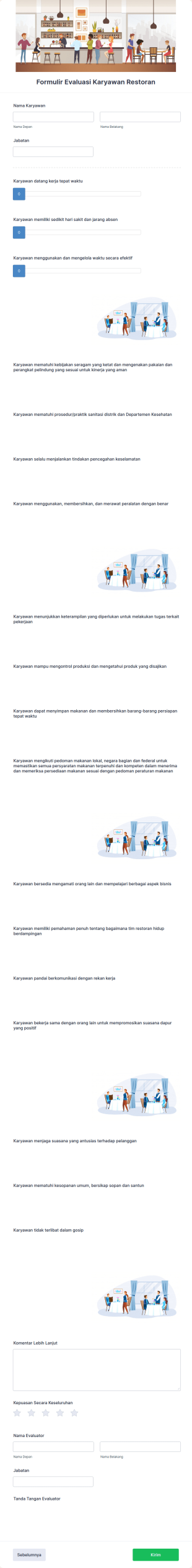 Formulir Evaluasi Karyawan Restoran