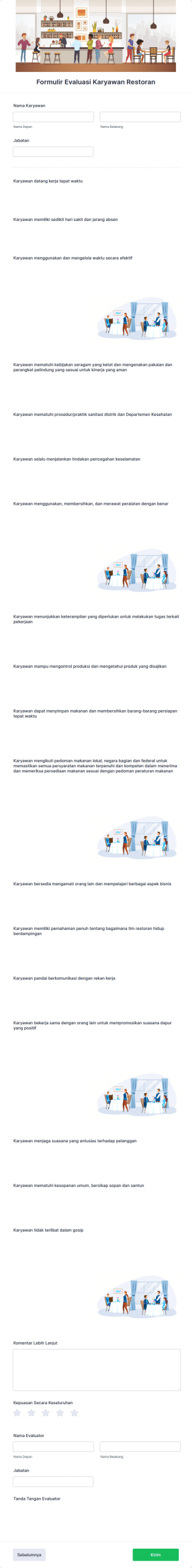 Formulir Evaluasi Karyawan Restoran