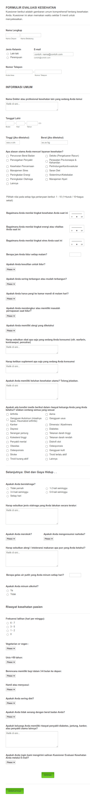 Formulir Evaluasi Kesehatan