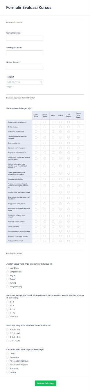 Formulir Evaluasi Kursus Form Template