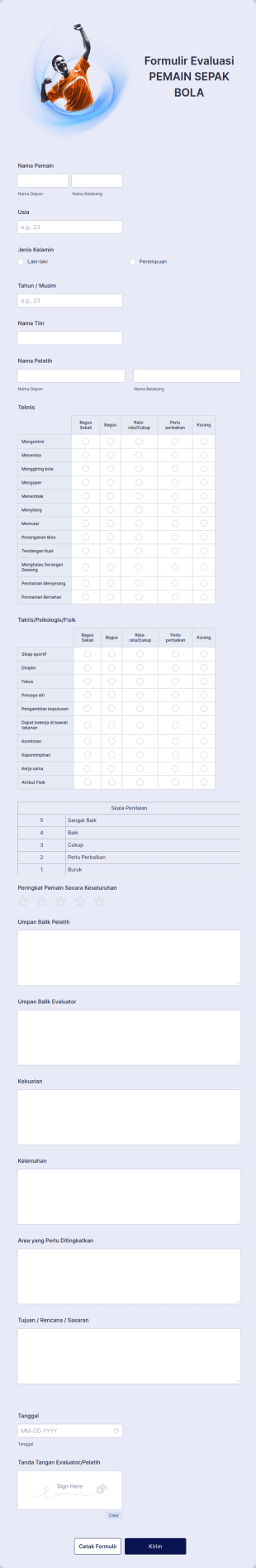 Formulir Evaluasi Pemain Sepak Bola