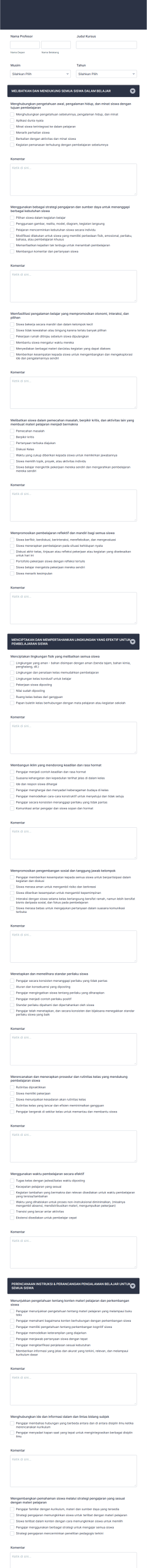 Formulir Evaluasi Pengajar Form Template