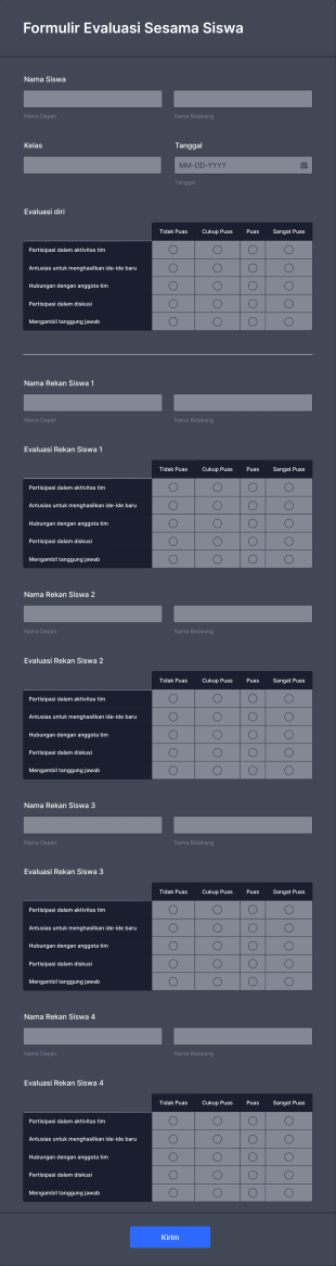 Formulir Evaluasi Sesama Siswa Form Template