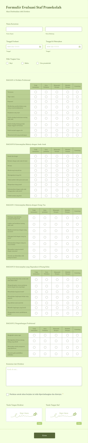Formulir Evaluasi Staf Prasekolah