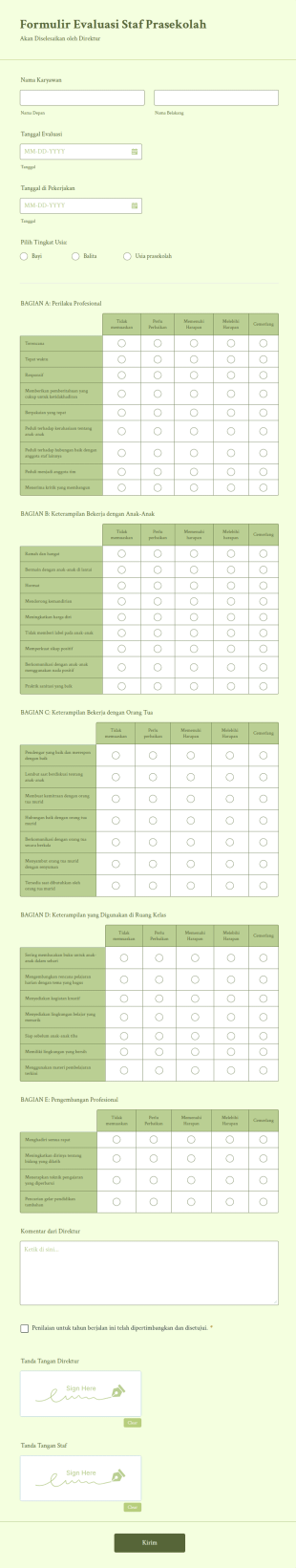 Formulir Evaluasi Staf Prasekolah
