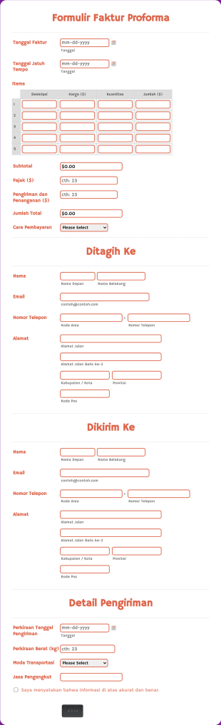 Formulir Faktur Proforma Form Template