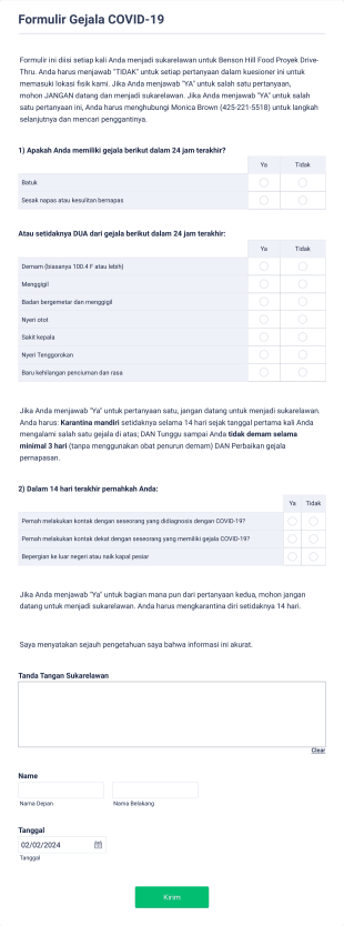 Formulir Gejala COVID 19 BHFP