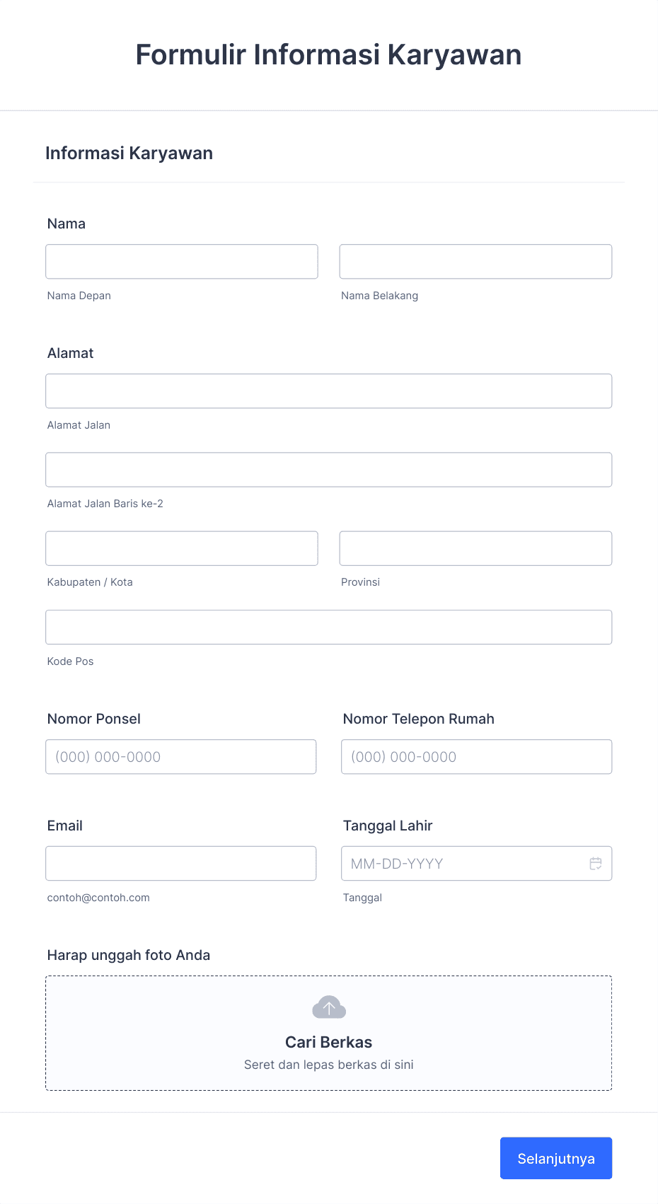 Formulir Informasi Karyawan Template Formulir | Jotform