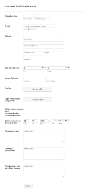 Formulir Informasi Profil Sosial Media
