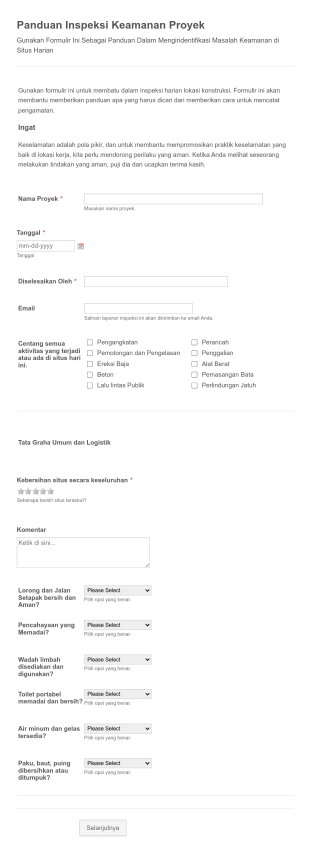 Formulir Inspeksi Harian Keamanan Situs Konstruksi Form Template