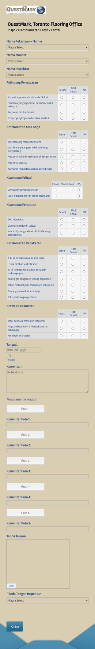 Formulir Inspeksi Keselamatan