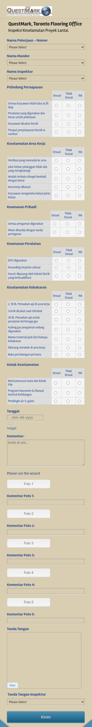 Formulir Inspeksi Keselamatan