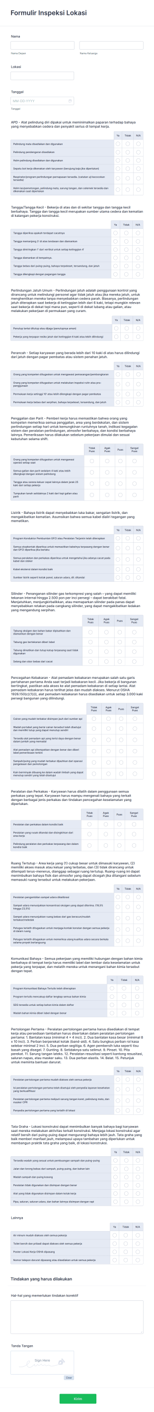 Formulir Inspeksi Lokasi Form Template