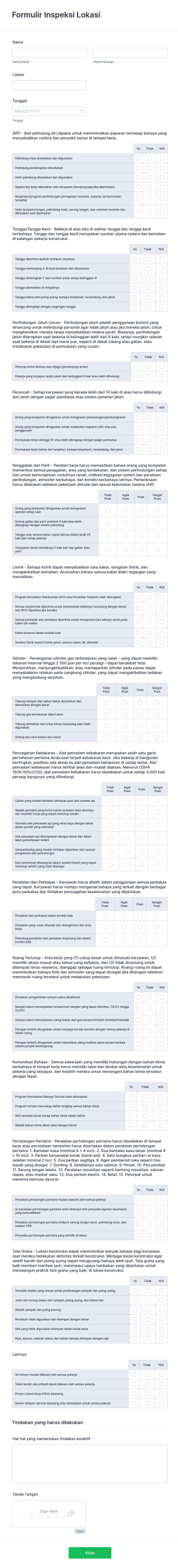 Formulir Inspeksi Lokasi