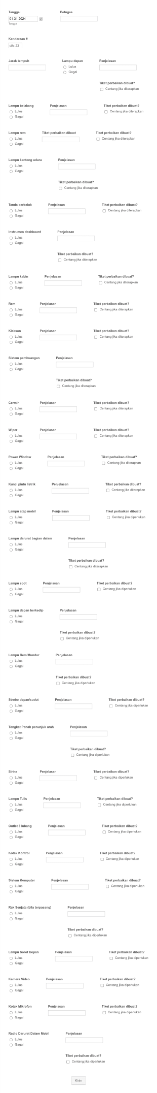 Formulir Inspeksi Mingguan Kendaraan Form Template