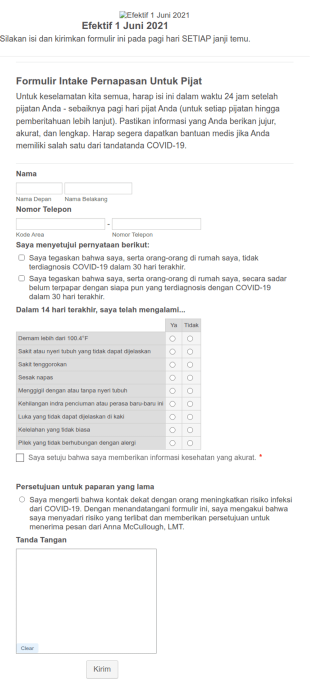 Formulir Intake COVID 19 Untuk Terapi Pijat