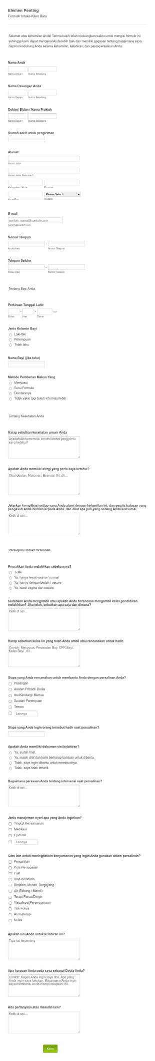 Formulir Intake Doula