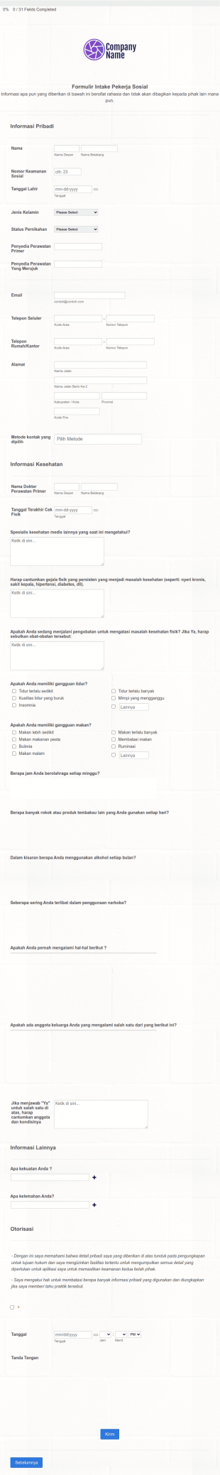 Formulir Intake Pekerja Sosial