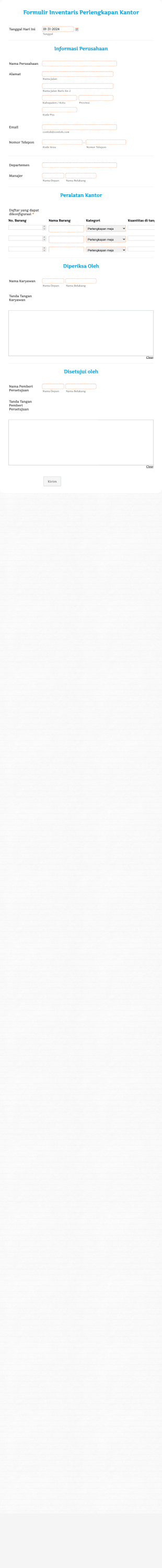 Formulir Inventaris Perlengkapan Kantor Form Template