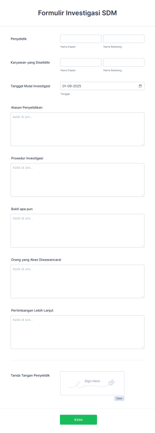Formulir Investigasi SDM Form Template