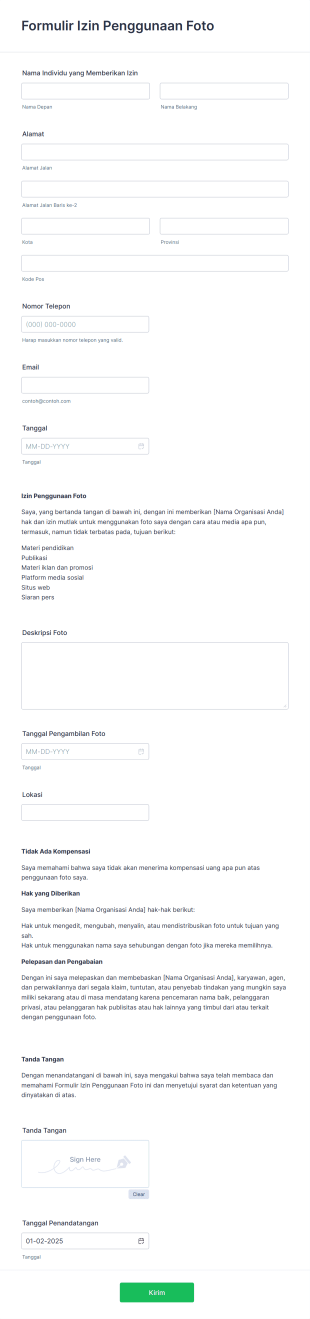 Formulir Izin Penggunaan Foto Form Template