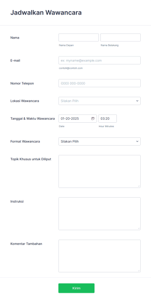 Formulir Jadwal Wawancara Form Template