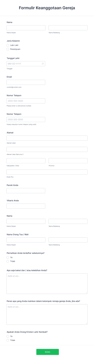 Formulir Keanggotaan Gereja Form Template