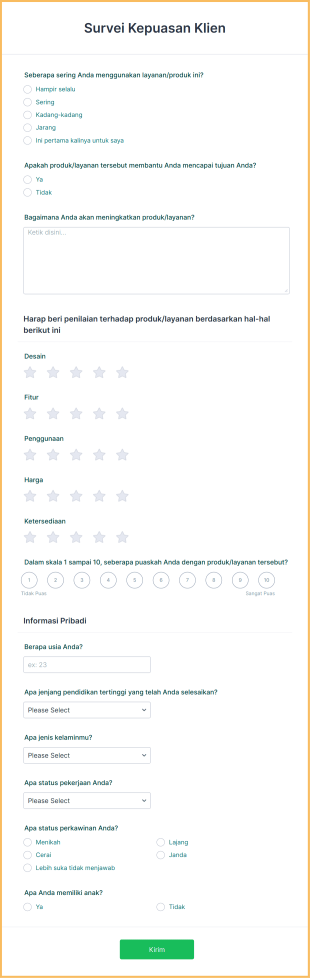 Formulir Kepuasan Klien Form Template