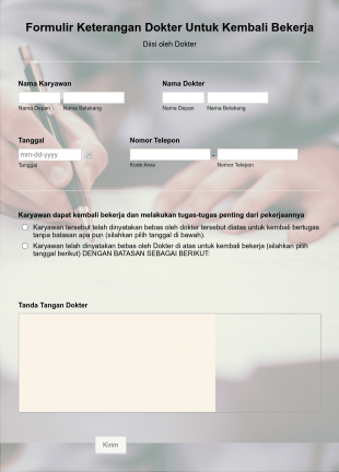 Formulir Keterangan Dokter Untuk Kembali Bekerja Form Template
