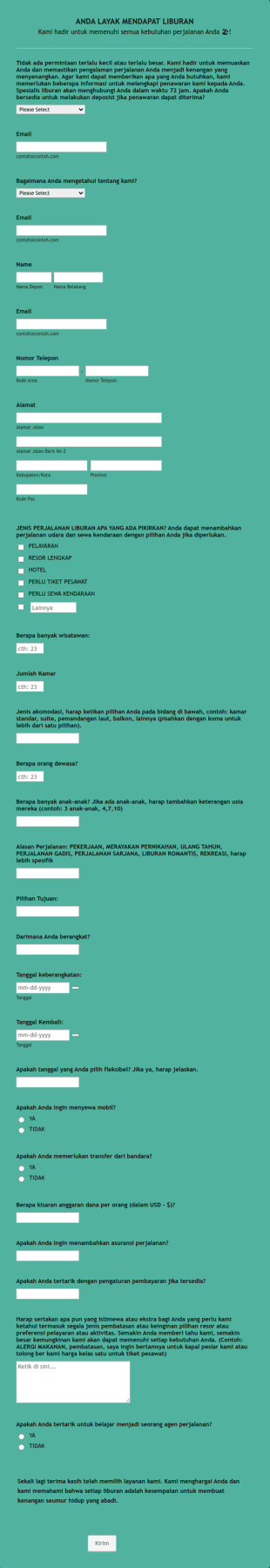 Formulir Klien Agen Perjalanan Evolution