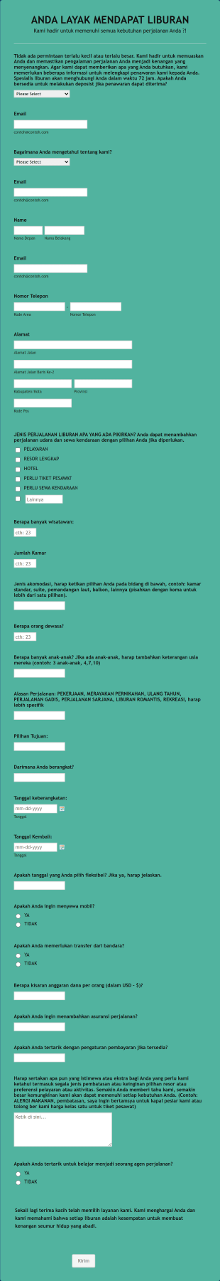 Formulir Klien Agen Perjalanan Evolution