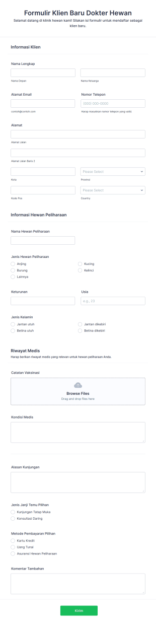 Formulir Klien Baru Dokter Hewan Form Template