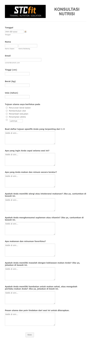 Formulir Konsultasi Nutrisi Form Template