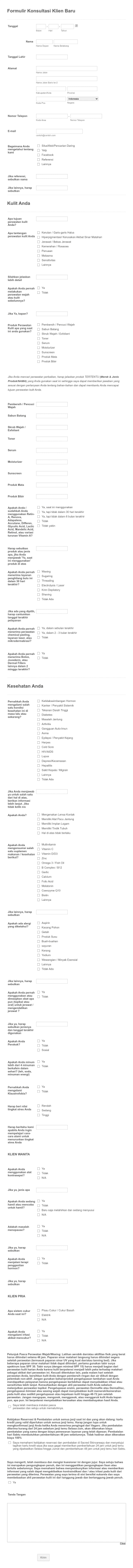 Formulir Konsultasi Perawatan Kulit Form Template