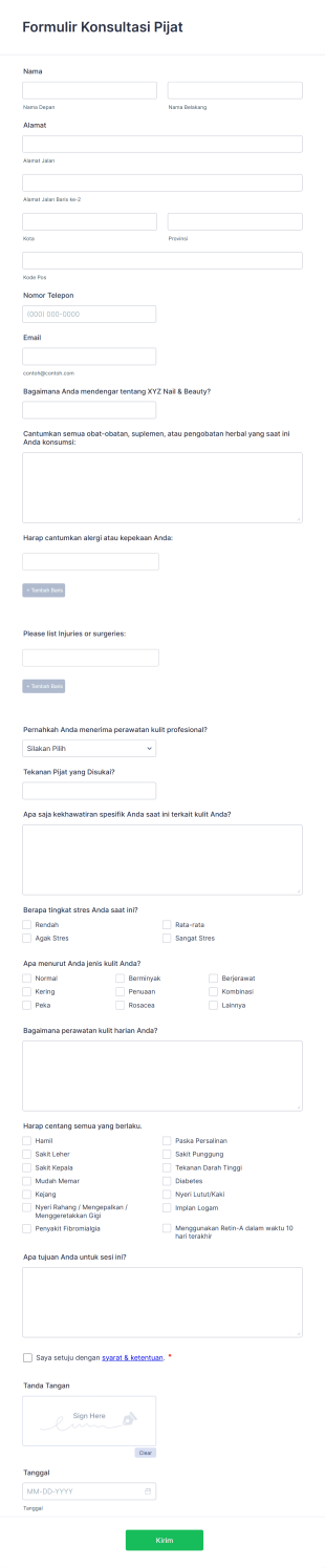 Formulir Konsultasi Pijat Form Template