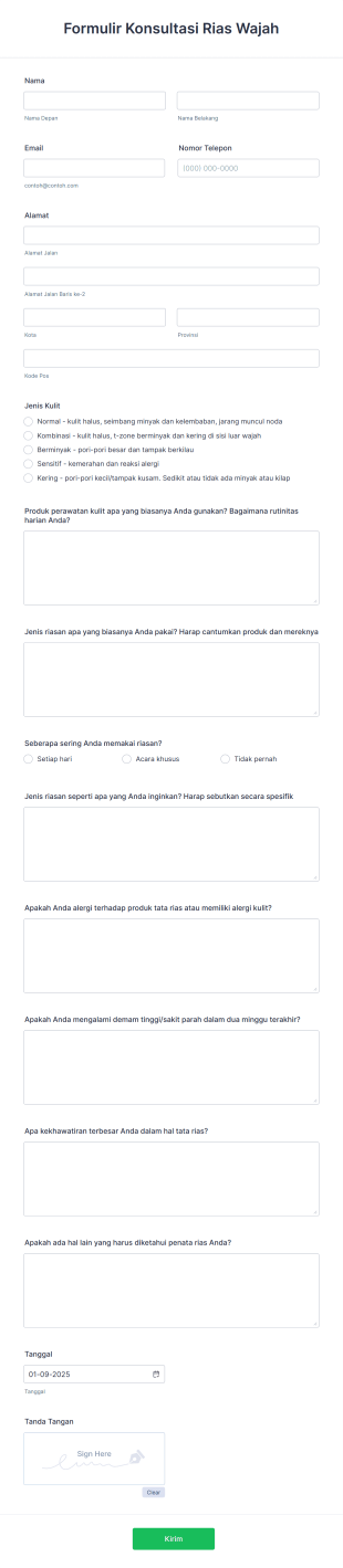 Formulir Konsultasi Tata Rias Form Template