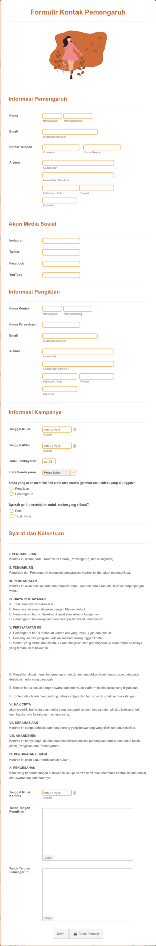 Formulir Kontak Pemengaruh Form Template