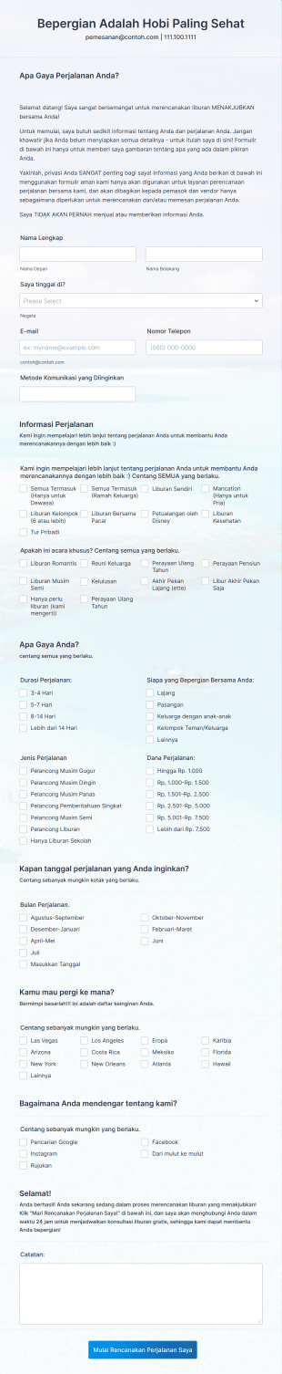 Formulir Kuesioner Perjalanan Form Template