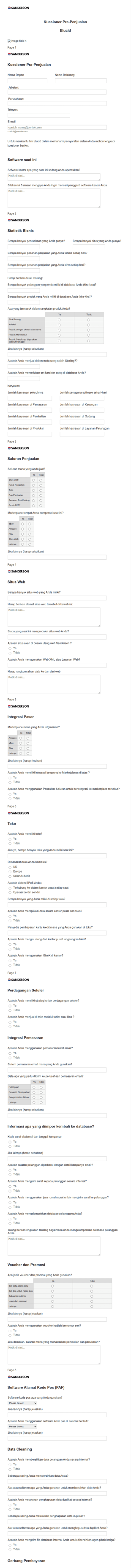 Formulir Kuesioner Pra Penjualan