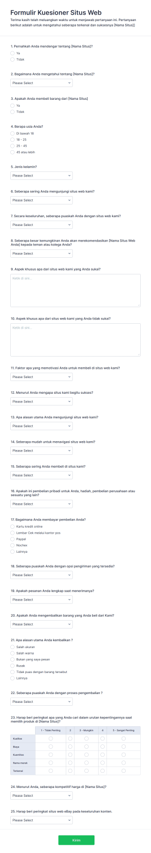 Formulir Kuesioner Situs Web Form Template