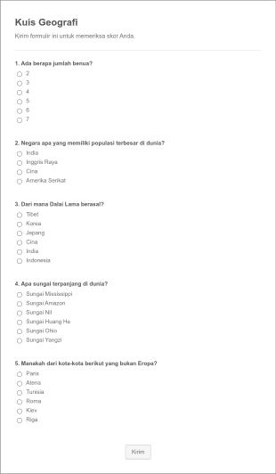 Formulir Kuis Dengan Perhitungan Jumlah Jawaban Yang Benar Form Template