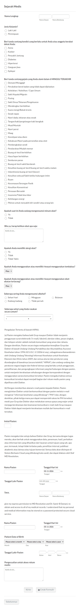 Formulir Kunjungan Awal Pasien