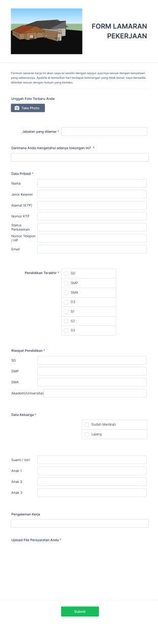 Formulir Lamaran Kerja Form Template