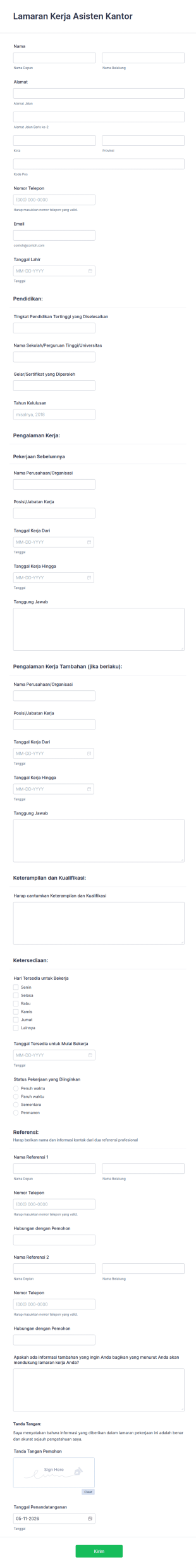 Formulir Lamaran Kerja Asisten Kantor