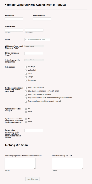 Formulir Lamaran Kerja Asisten Rumah Tangga Form Template