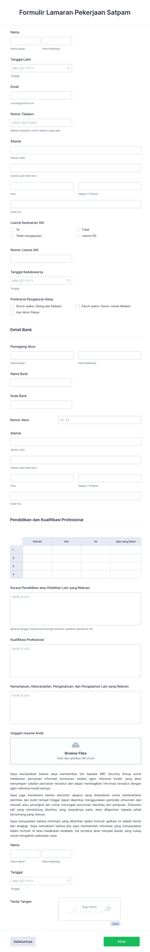Formulir Lamaran Pekerjaan Satpam