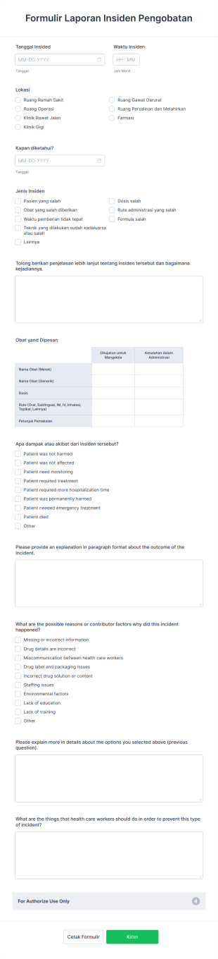 Formulir Laporan Insiden Pengobatan Form Template